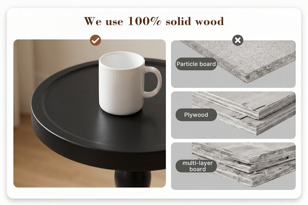 Side Table Small Round Accent Design with Solid Wood Legs in Black and Walnut Finish Options