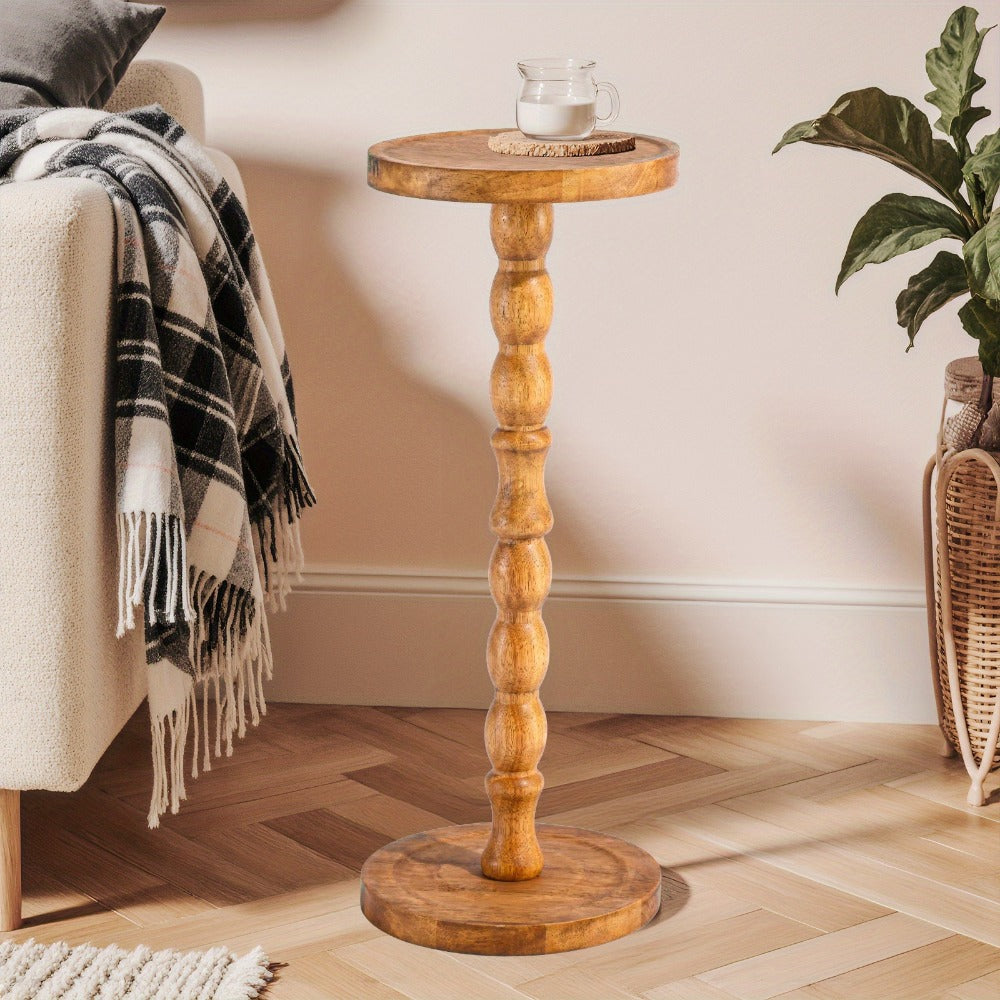 Side Table Small Round Accent Design with Solid Wood Legs in Black and Walnut Finish Options