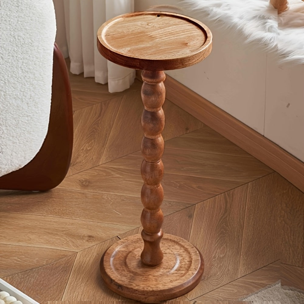 Side Table Small Round Accent Design with Solid Wood Legs in Black and Walnut Finish Options