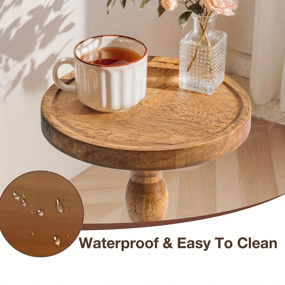 Side Table Small Round Accent Design with Solid Wood Legs in Black and Walnut Finish Options