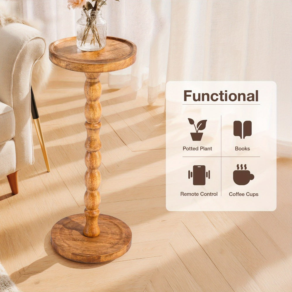 Side Table Small Round Accent Design with Solid Wood Legs in Black and Walnut Finish Options