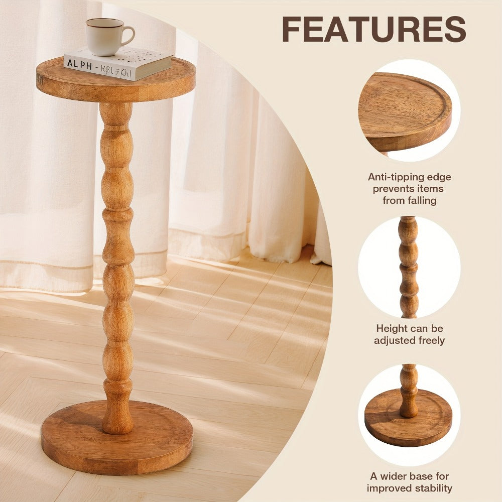 Side Table Small Round Accent Design with Solid Wood Legs in Black and Walnut Finish Options
