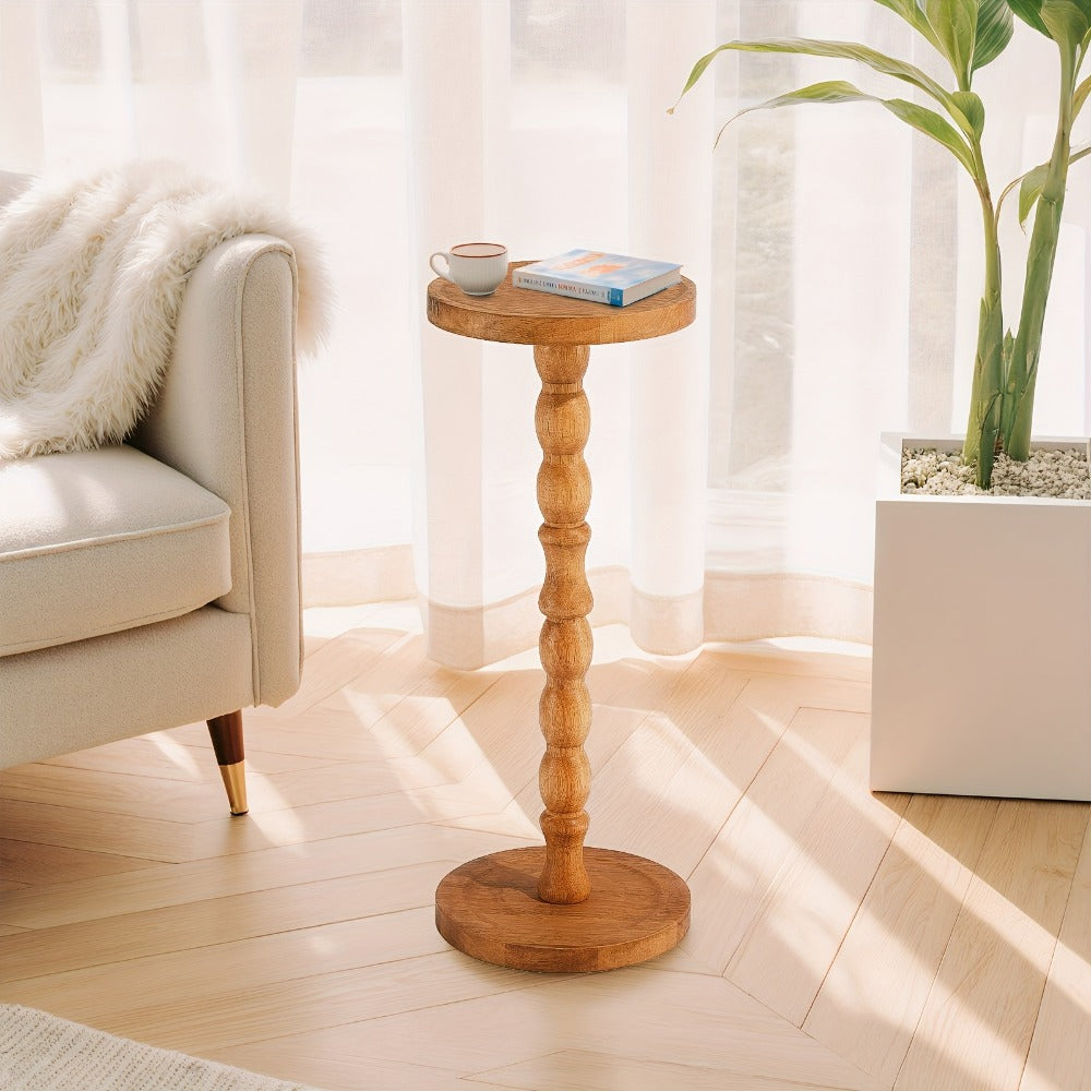 Side Table Small Round Accent Design with Solid Wood Legs in Black and Walnut Finish Options