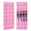 Pink 28-Pocket Over-the-Door Shoe Organizer with Four Metal Hooks and 65 x 57.5 cm Hanging Panel