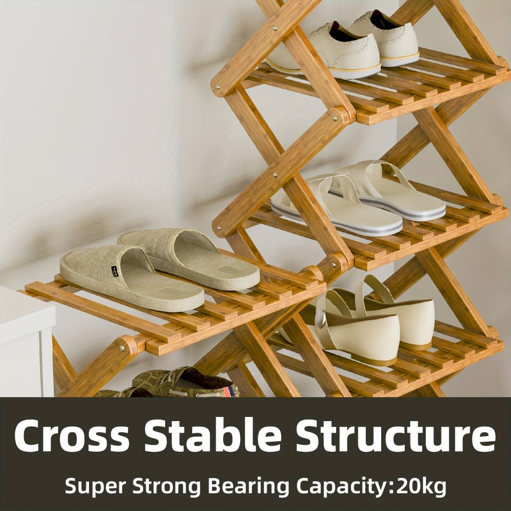 Bamboo Shoe Rack Organizer in a Foldable Design with Flat-Folding Storage and Ready-to-Use Design