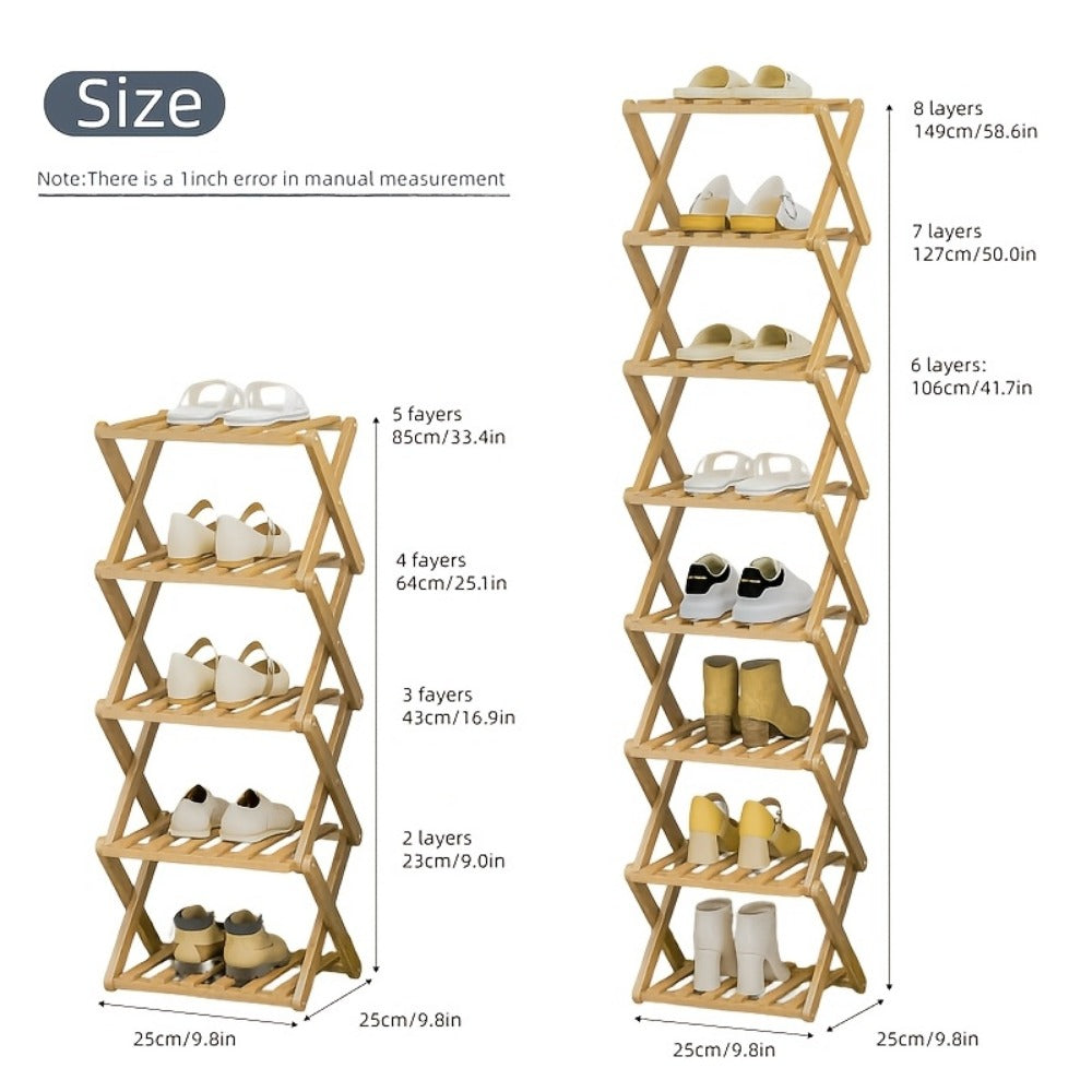 Bamboo Shoe Rack Organizer in a Foldable Design with Flat-Folding Storage and Ready-to-Use Design