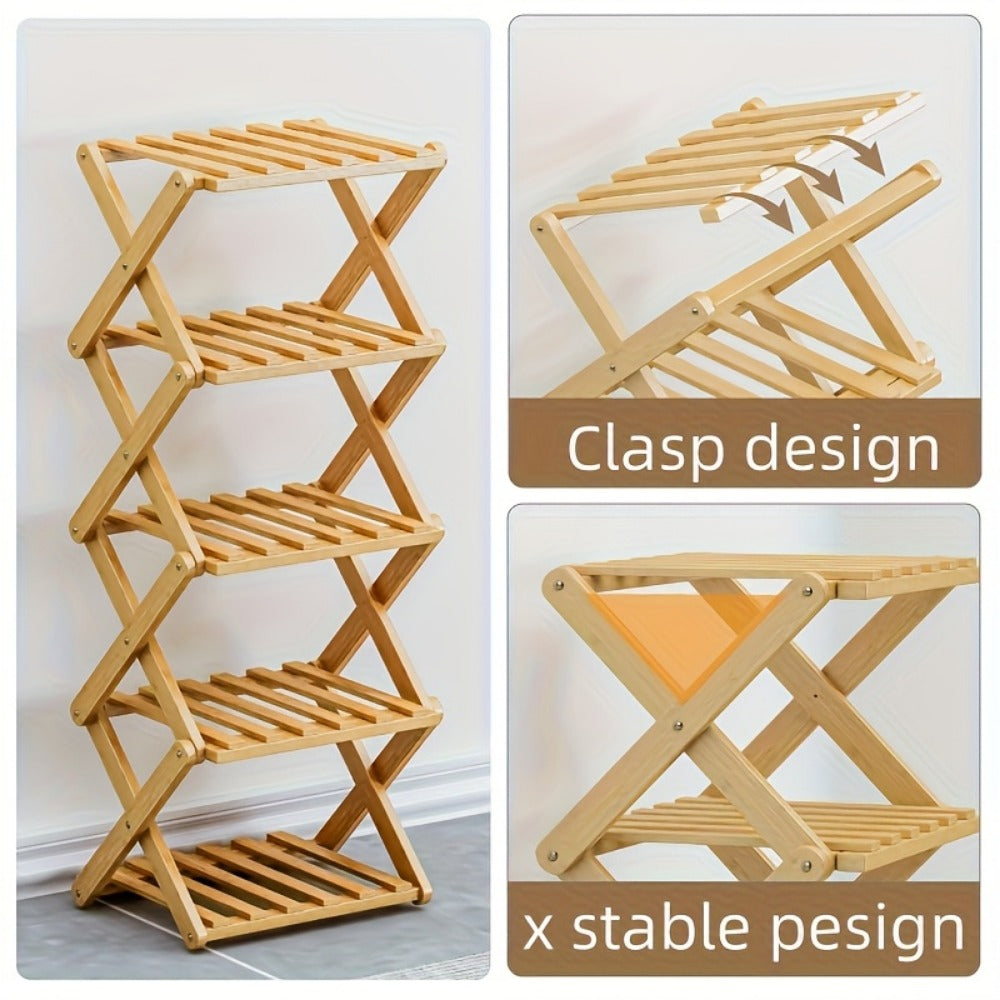 Bamboo Shoe Rack Organizer in a Foldable Design with Flat-Folding Storage and Ready-to-Use Design