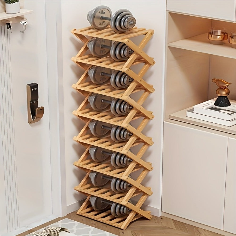Bamboo Shoe Rack Organizer in a Foldable Design with Flat-Folding Storage and Ready-to-Use Design