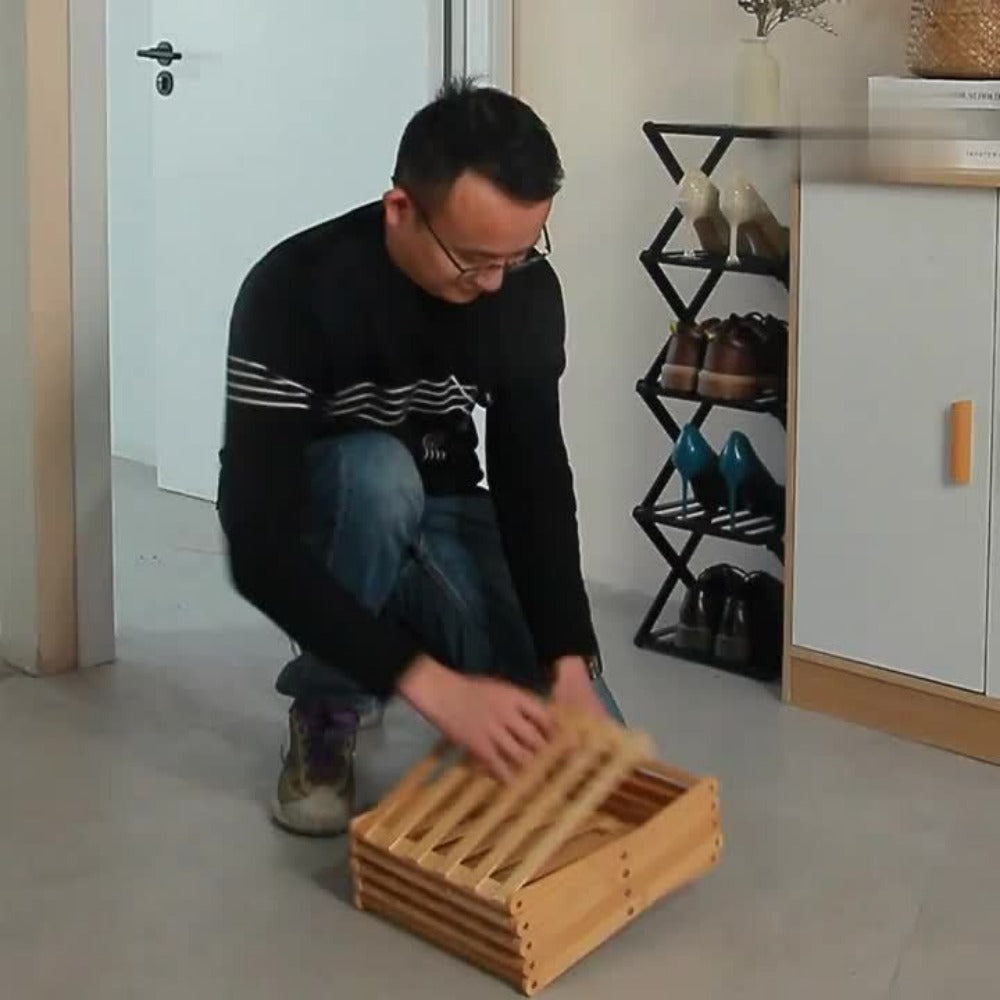 Bamboo Shoe Rack Organizer in a Foldable Design with Flat-Folding Storage and Ready-to-Use Design