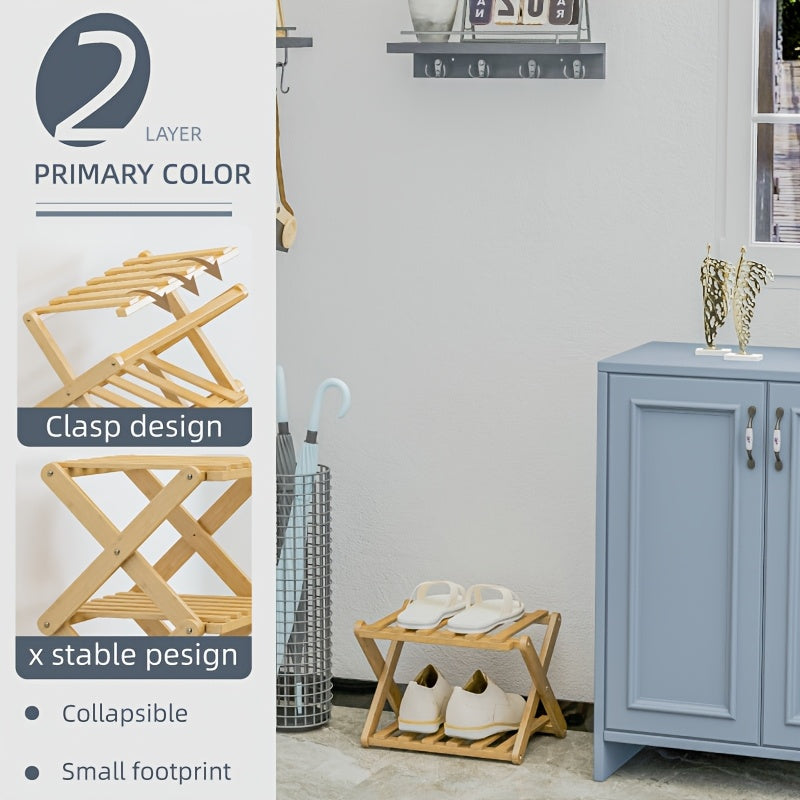 Bamboo Shoe Rack Organizer in a Foldable Design with Flat-Folding Storage and Ready-to-Use Design