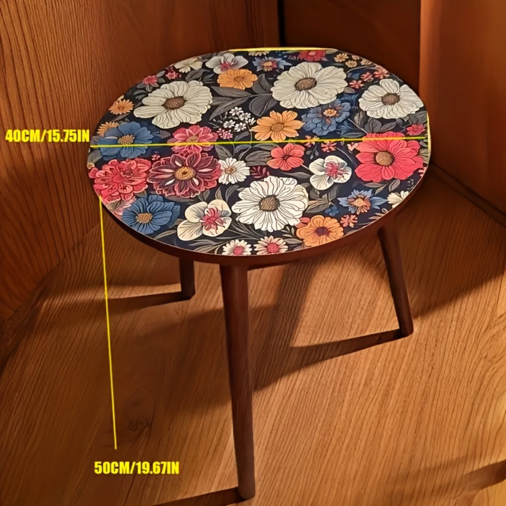 Side Table Round Single-Layer Mandala Flower Pattern Accent Surface for Indoor or Outdoor Placement