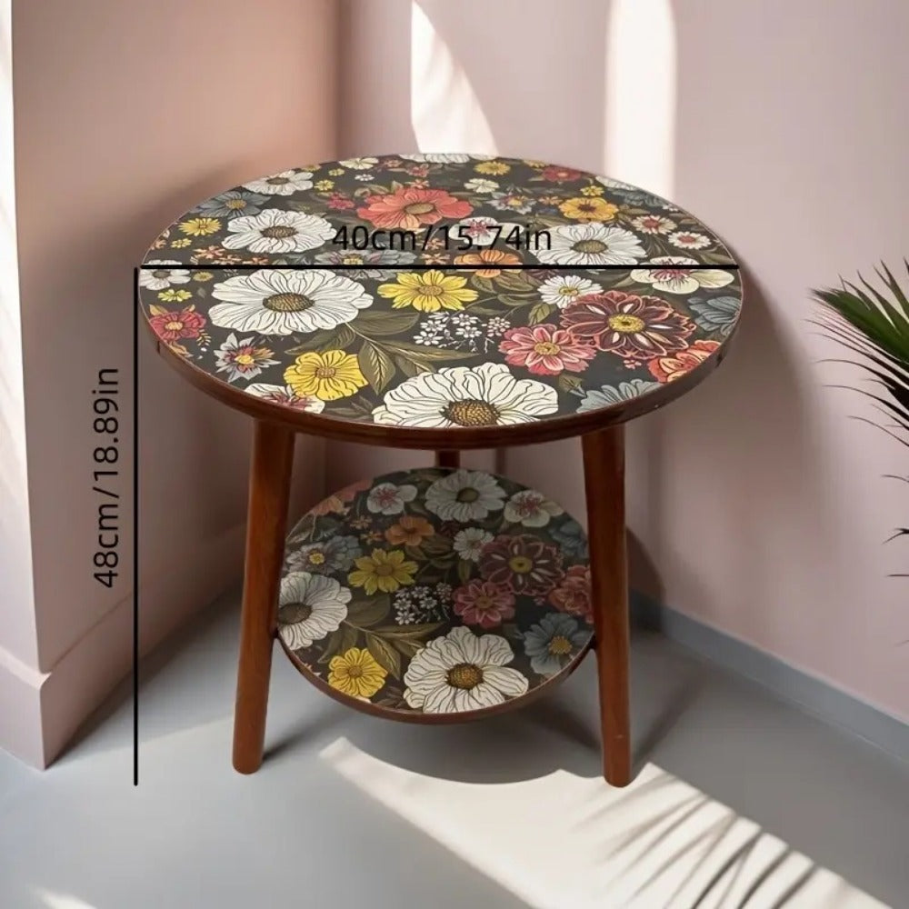 Side Table Round Single-Layer Mandala Flower Pattern Accent Surface for Indoor or Outdoor Placement