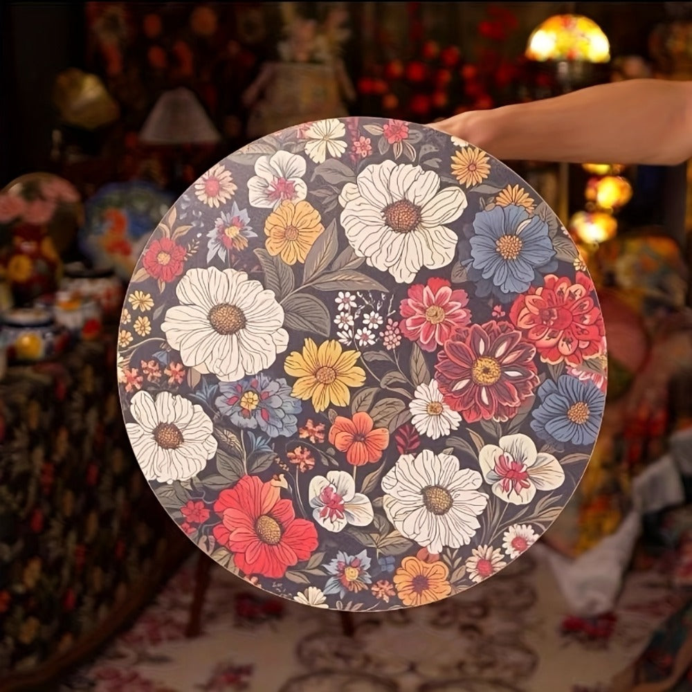 Side Table Round Single-Layer Mandala Flower Pattern Accent Surface for Indoor or Outdoor Placement