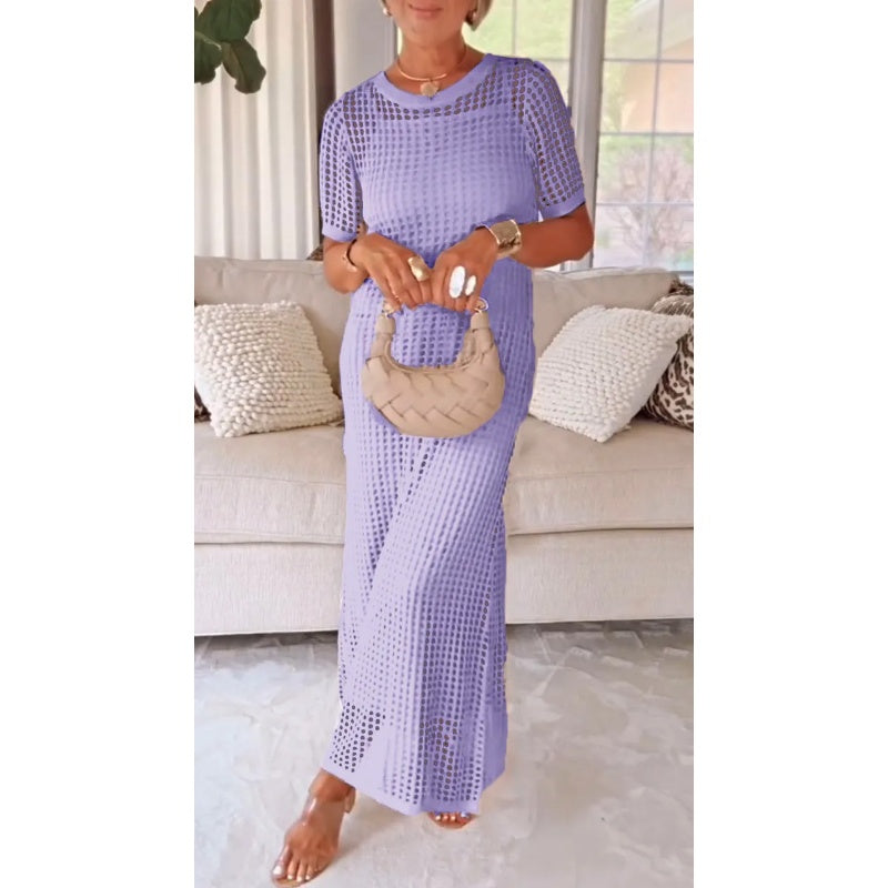 Pauline | Elegantes langes Maxikleid mit halblangen Ärmeln
