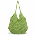 Women's Lime Green Crochet Hobo Bag with Diamond Weave Pattern