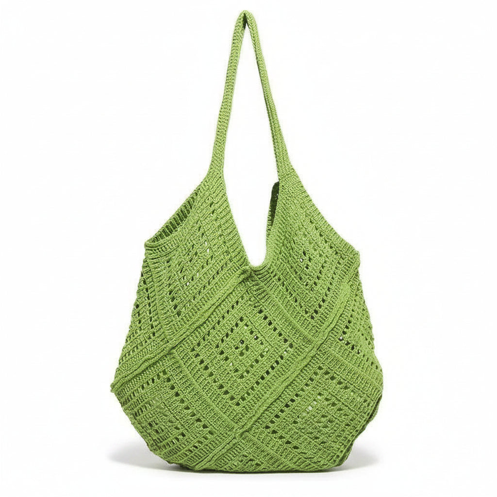 Women's Lime Green Crochet Hobo Bag with Diamond Weave Pattern