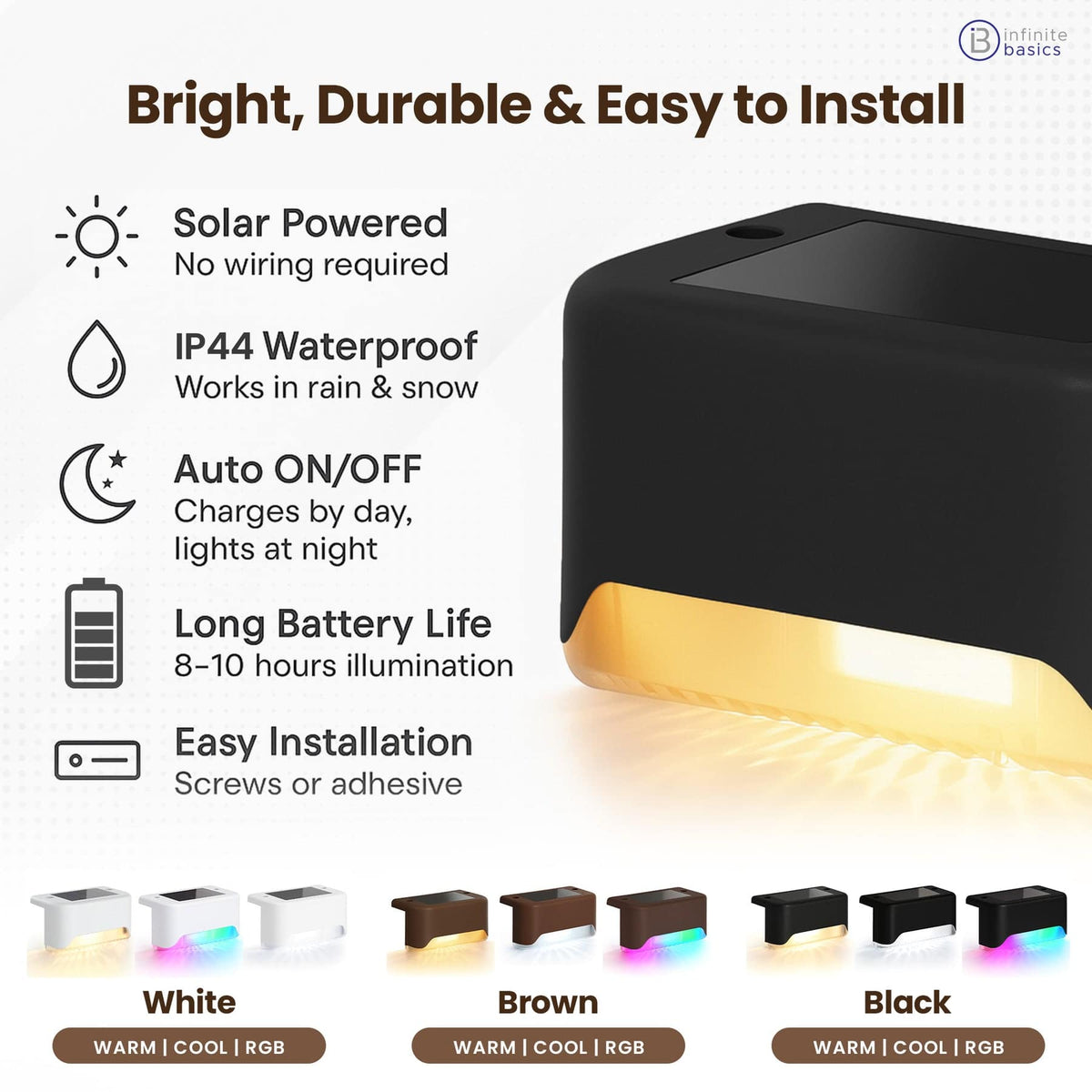 Infinite Basics 8-Pack Solar LED Deck & Step Lights