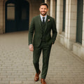 Mens 3 Piece Green Tweed Suits Wedding Suit Tuxedos