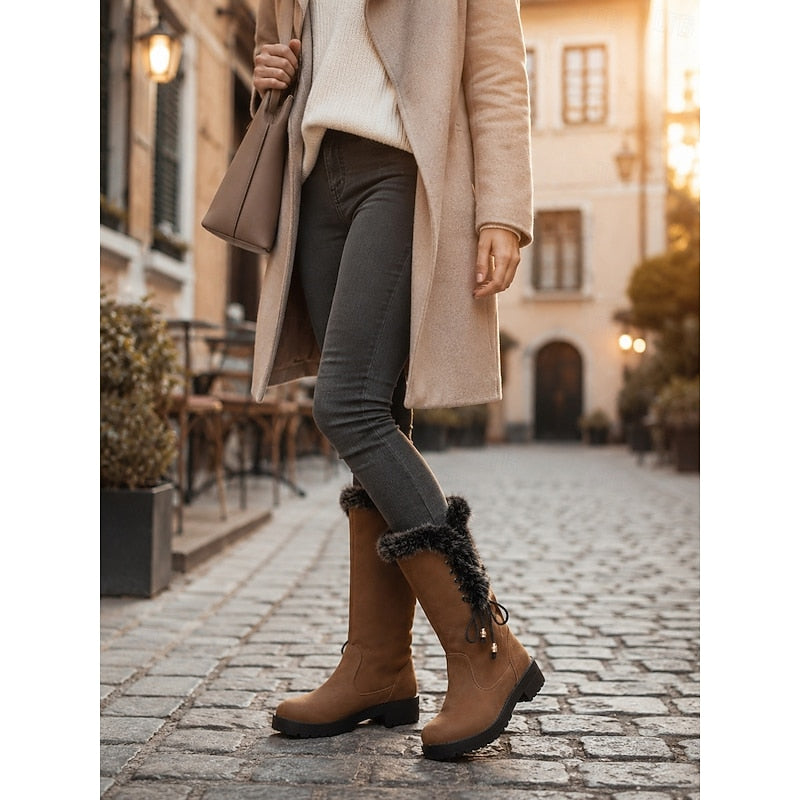 Meredith | Kniehohe Winterstiefel mit Fellbesatz