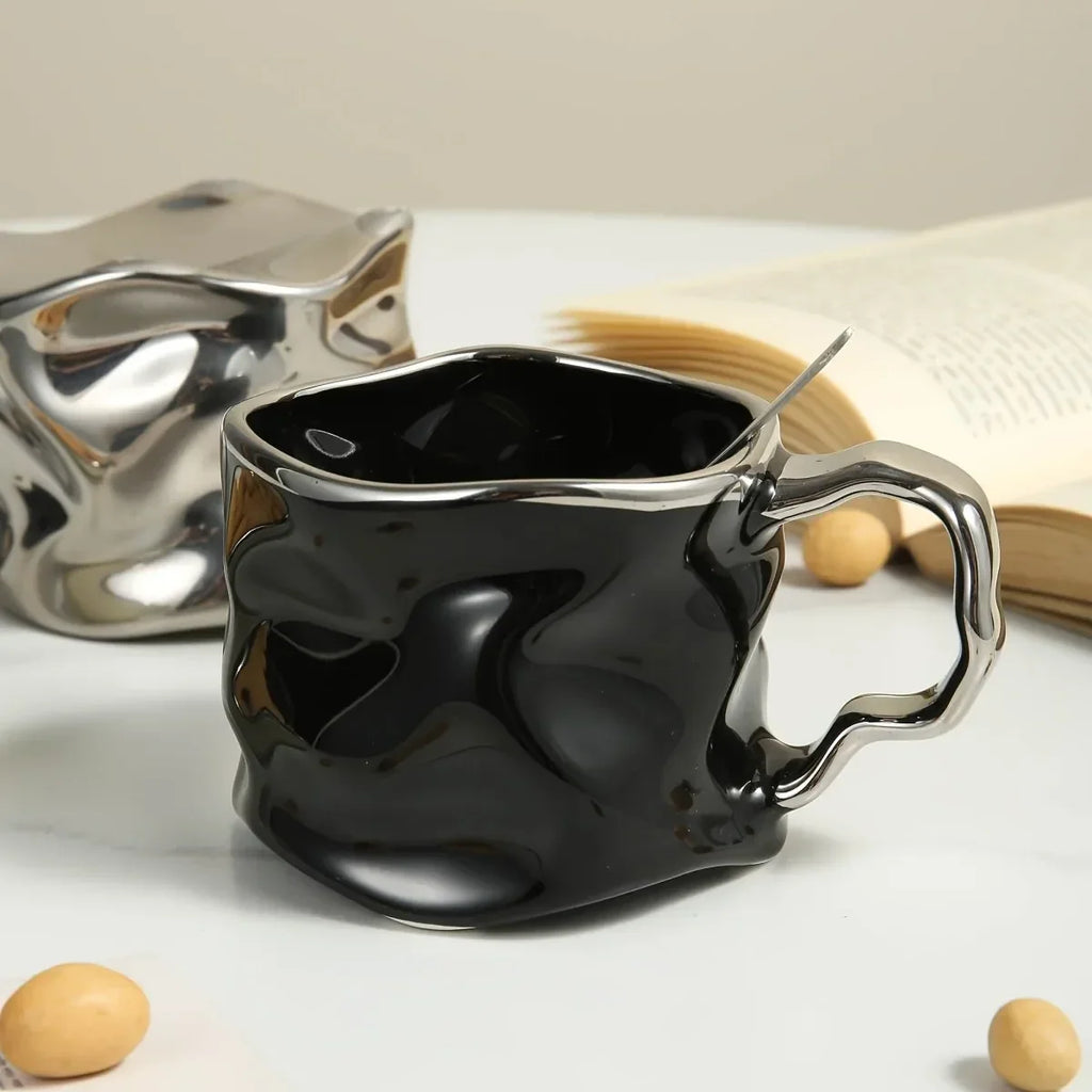 Unique Wavy Texture Coffee Cup with Handle