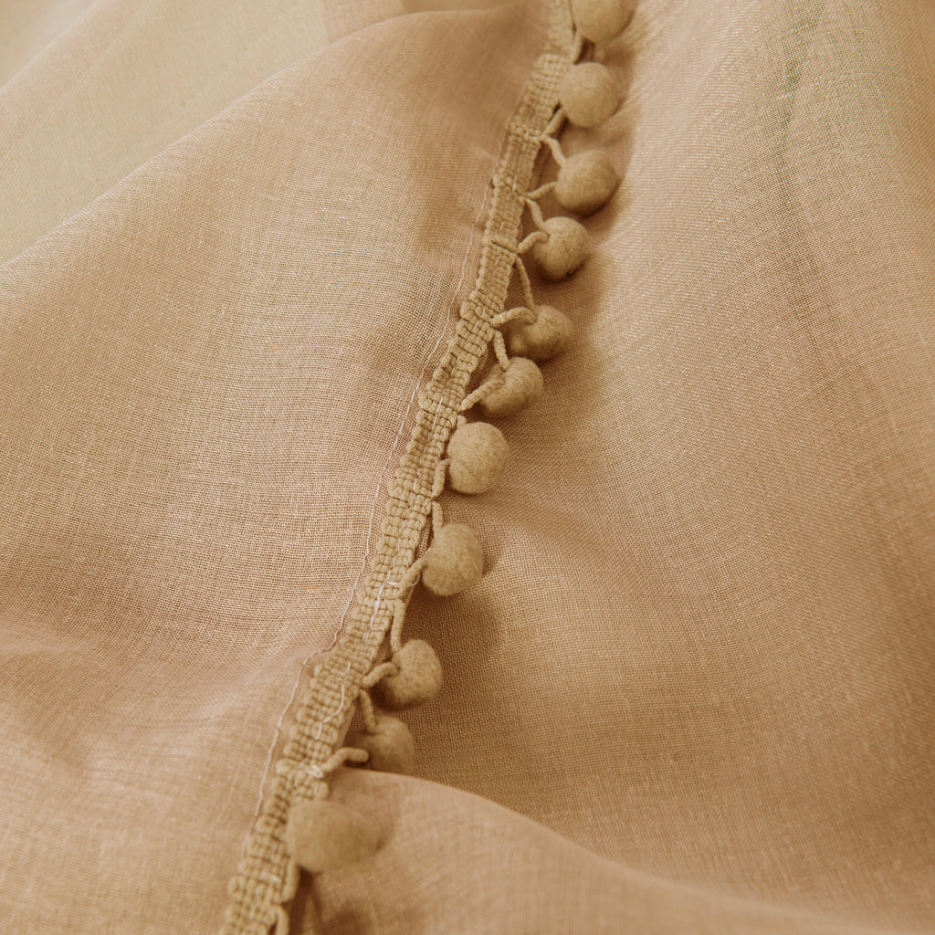 Elegant Comfort Set of 2 Pom Pom Tasseled Sheer Curtain - Rod Pocket