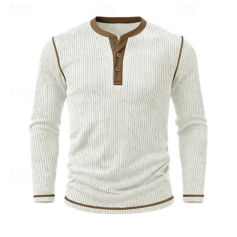 Owen | Geripptes Henley-Shirt mit langen Ärmeln