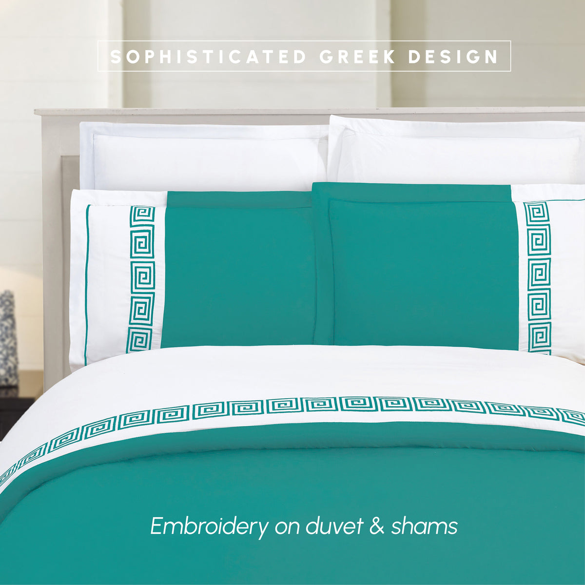 Elegant Comfort 3-Piece Greek Embroidered Duvet Cover Set