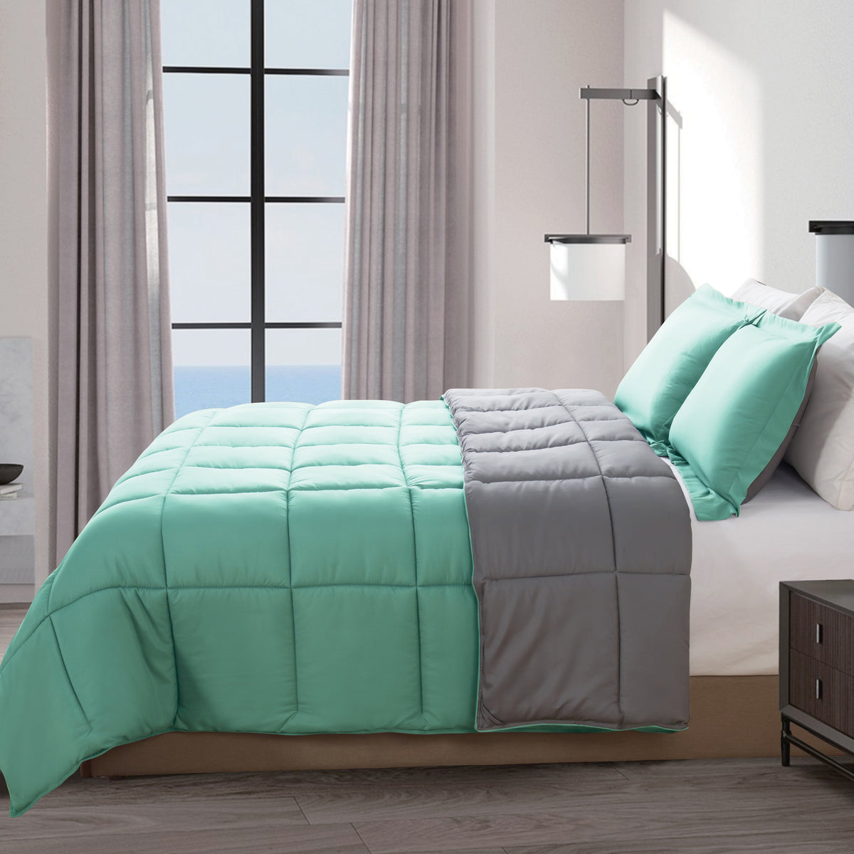 Elegant Comfort Reversible 3-Piece Box Stitched Comforter & Shams - Duvet Insert with 4 Corner Tabs