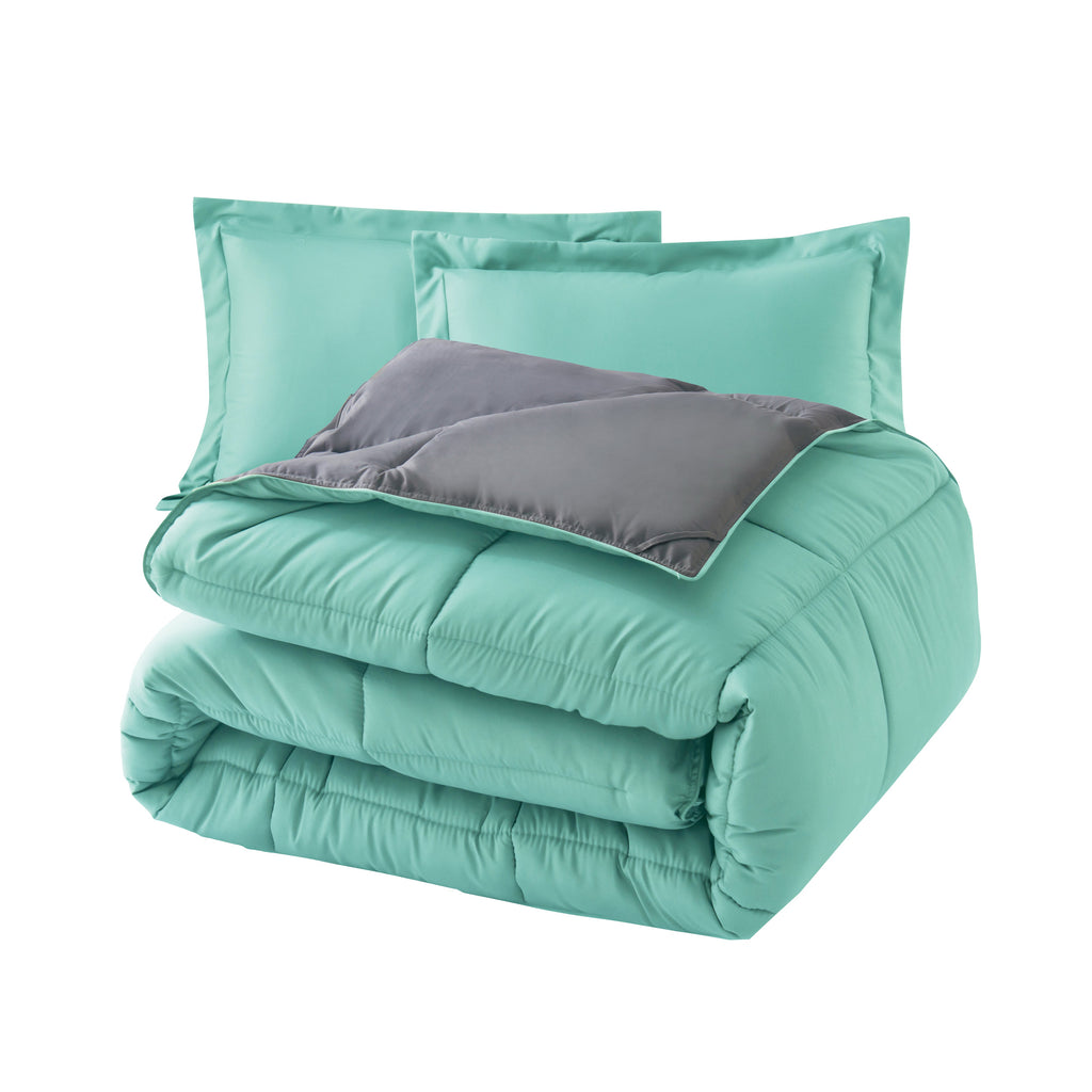 Elegant Comfort Reversible 3-Piece Box Stitched Comforter & Shams - Duvet Insert with 4 Corner Tabs