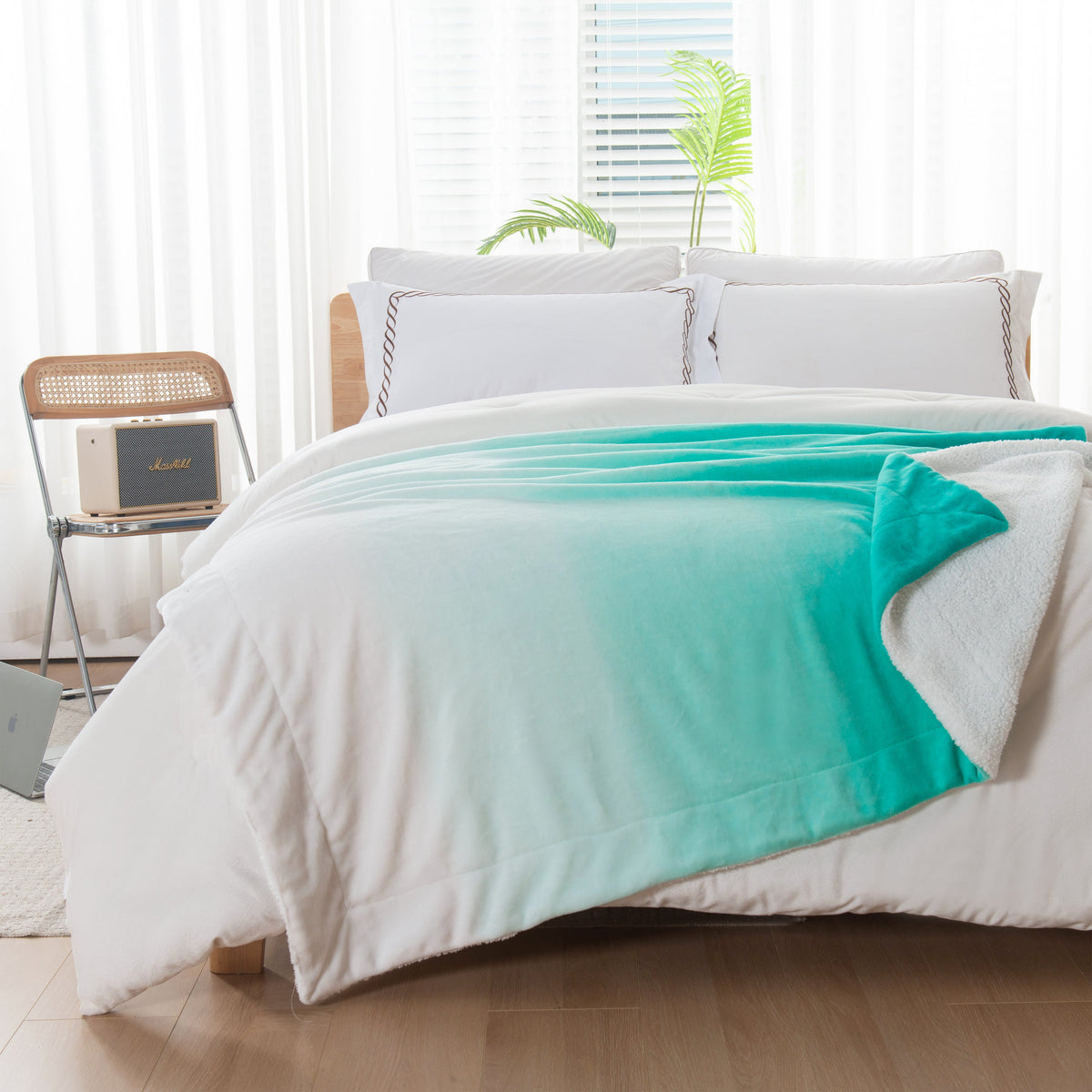 Elegant Comfort Ombre Printed - Sherpa Backed Plush Throw Blankets - 50 x 60 inches
