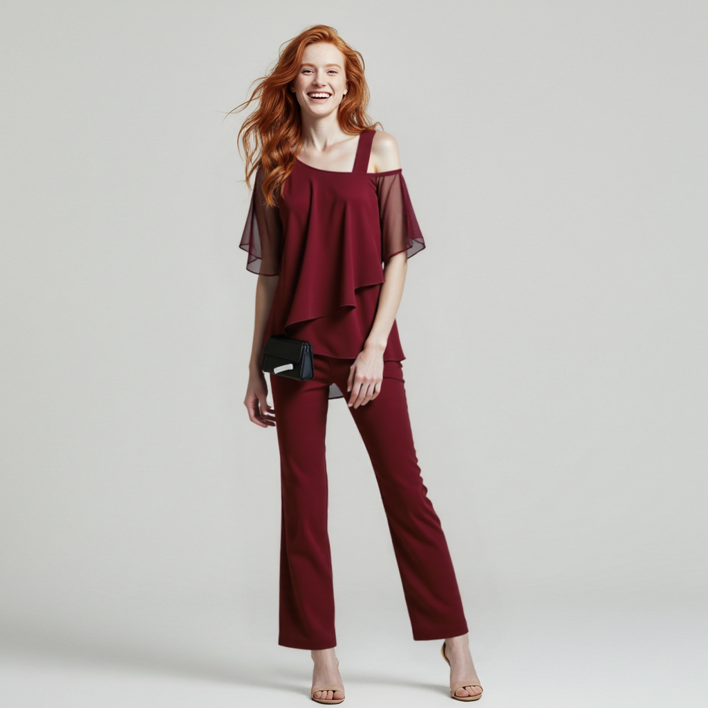 Jessie | Elegantes, drapiertes Zweiteiler-Set mit weitem Bein