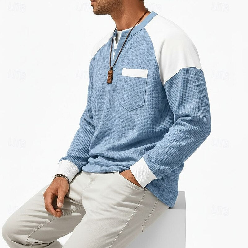 Ashton | Strukturiertes Henley-Shirt mit langen Ärmeln