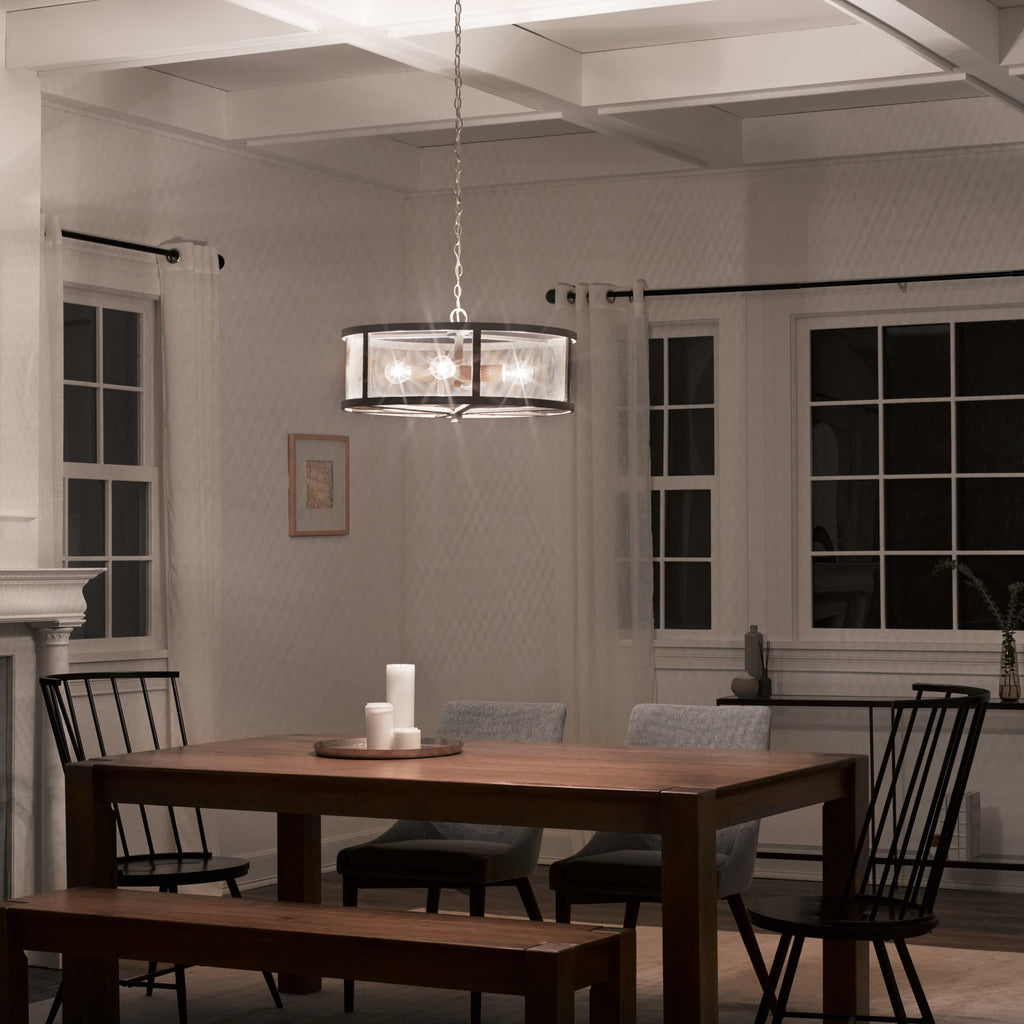 River of Goods Woodgrain-Finish Metal Caged 4-Light Chandelier