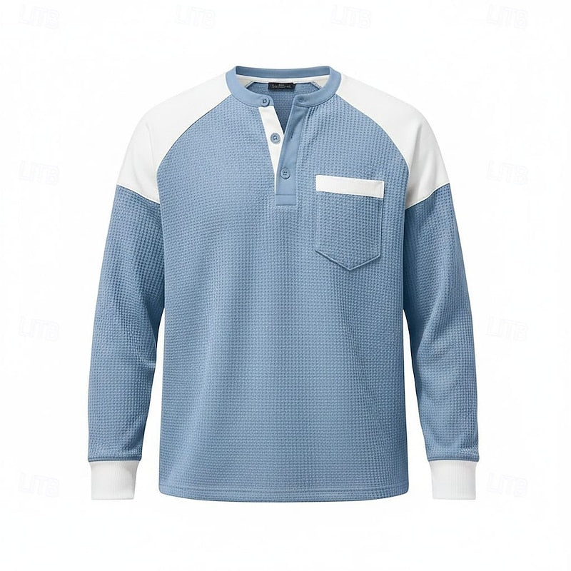 Ashton | Strukturiertes Henley-Shirt mit langen Ärmeln