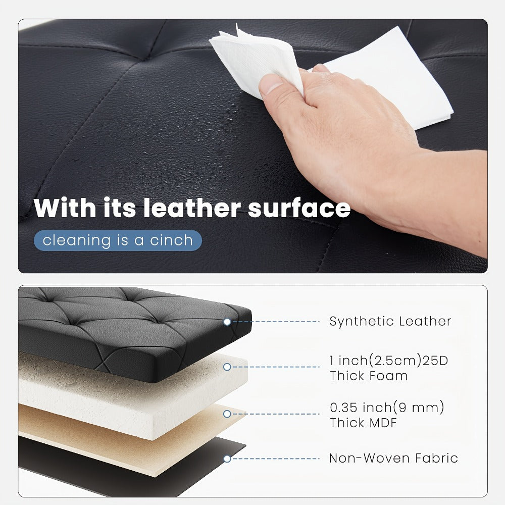 Ottoman Folding Faux Leather Storage Bench in 30- or 43-Inch Options with Lift-Off Lid and Four Colors