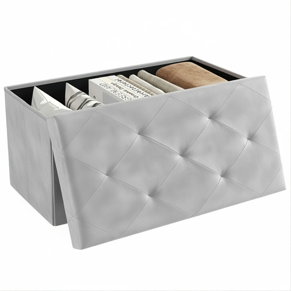 Ottoman Folding Faux Leather Storage Bench in 30- or 43-Inch Options with Lift-Off Lid and Four Colors