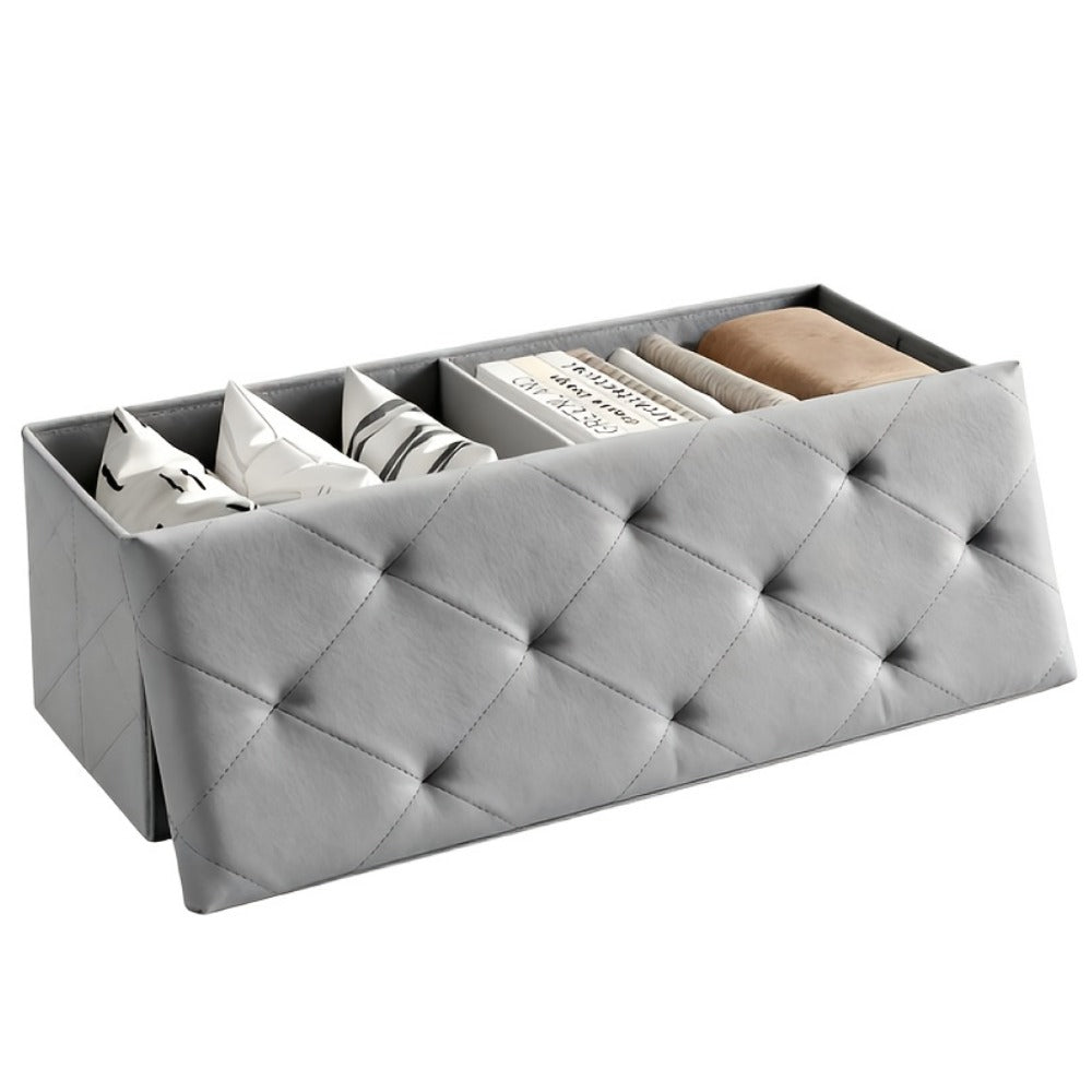 Ottoman Folding Faux Leather Storage Bench in 30- or 43-Inch Options with Lift-Off Lid and Four Colors