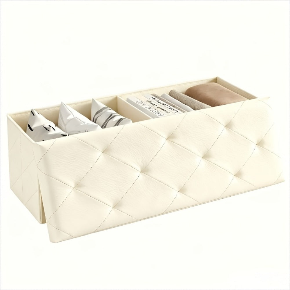 Ottoman Folding Faux Leather Storage Bench in 30- or 43-Inch Options with Lift-Off Lid and Four Colors