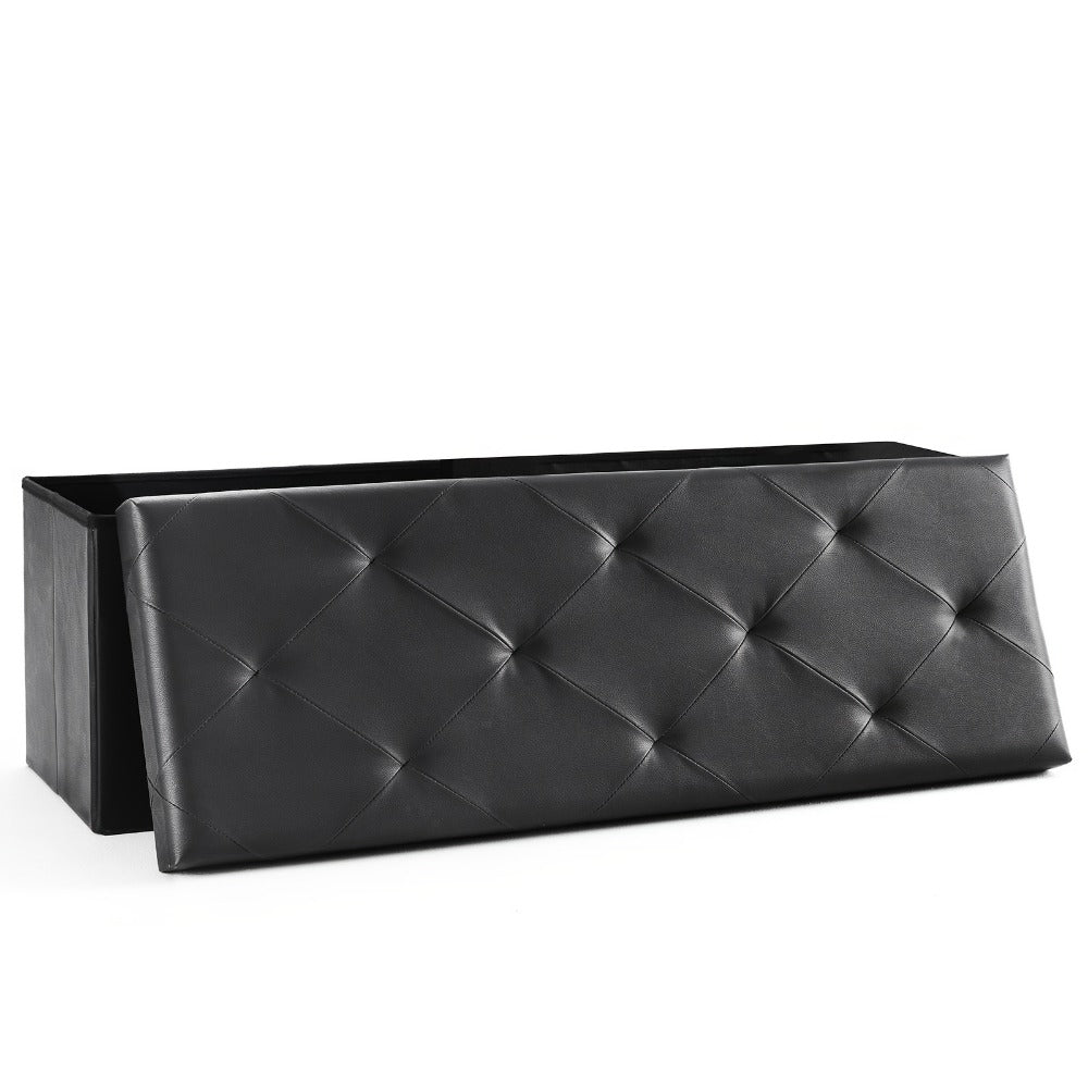 Ottoman Folding Faux Leather Storage Bench in 30- or 43-Inch Options with Lift-Off Lid and Four Colors