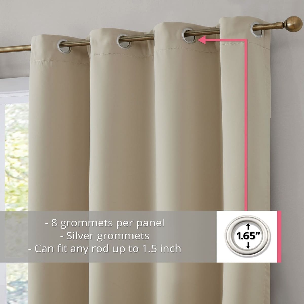 Thd Virginia 100% Blackout Grommet Total Privacy Curtain Panels - Set of 2