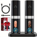 Electric Salt and Pepper Grinder Set 2-Pack Rechargeable with Charging Base & White Light - One-Hand Operation
