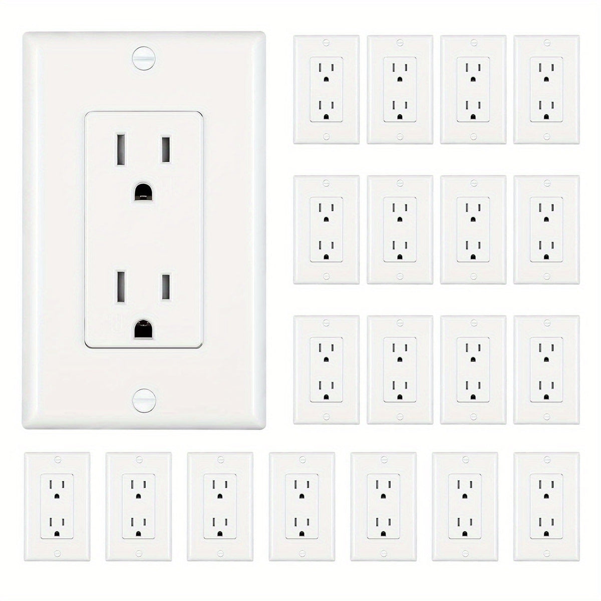 15 Amp Tamper Resistant Wall Outlet 20 Pack with Decorator Wall Plates Included Standard for Home Cooking, Dining and Outdoor Meals
