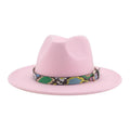 Wide Brim Wool Fedora Hat with Snake Skin Striped Band