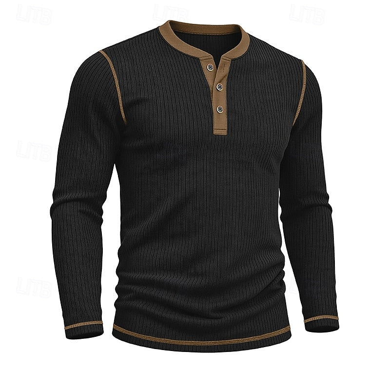 Owen | Geripptes Henley-Shirt mit langen Ärmeln