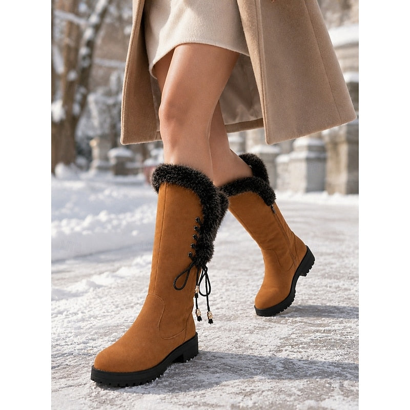 Meredith | Kniehohe Winterstiefel mit Fellbesatz