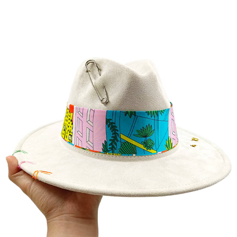 Handmade Fedora Cotton Hat with Monochrome Hatband