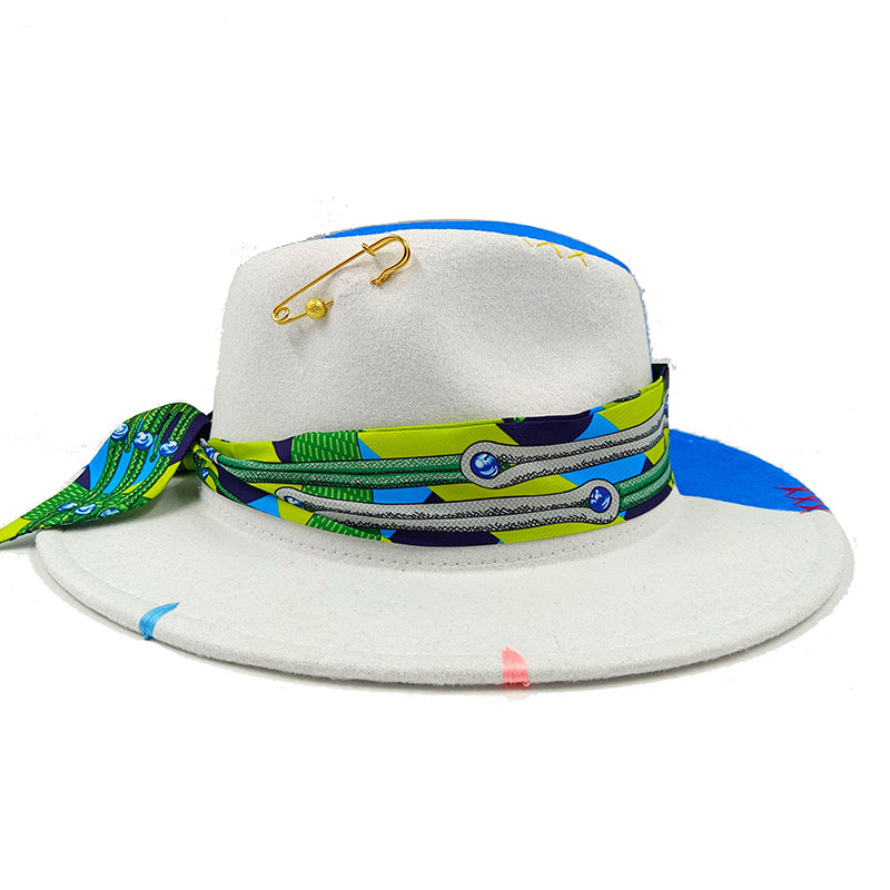 Handmade Fedora Cotton Hat with Monochrome Hatband