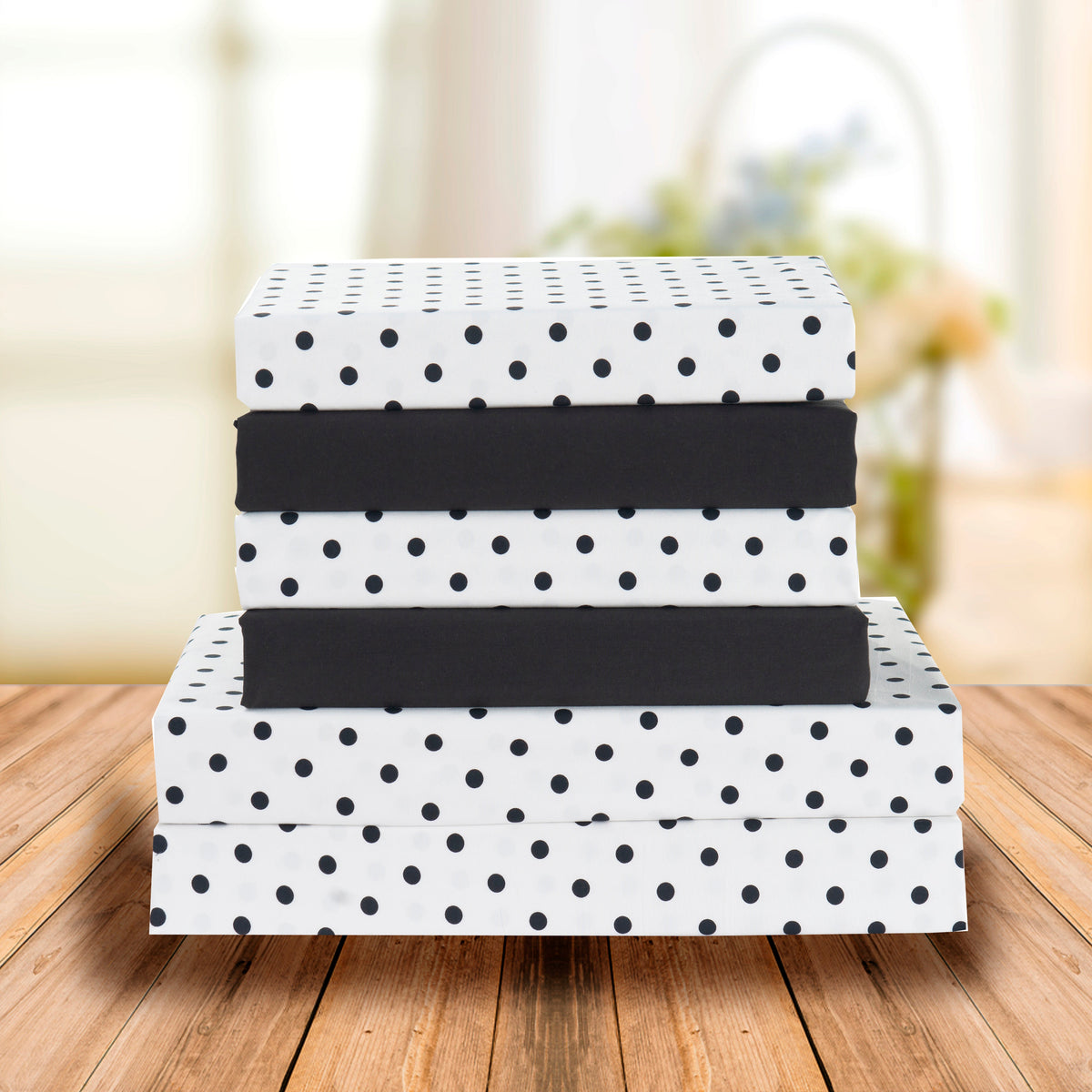 Elegant Comfort 6-Piece Polka Dot Printed Sheet Set - Soft as a Hotel Premium Quality