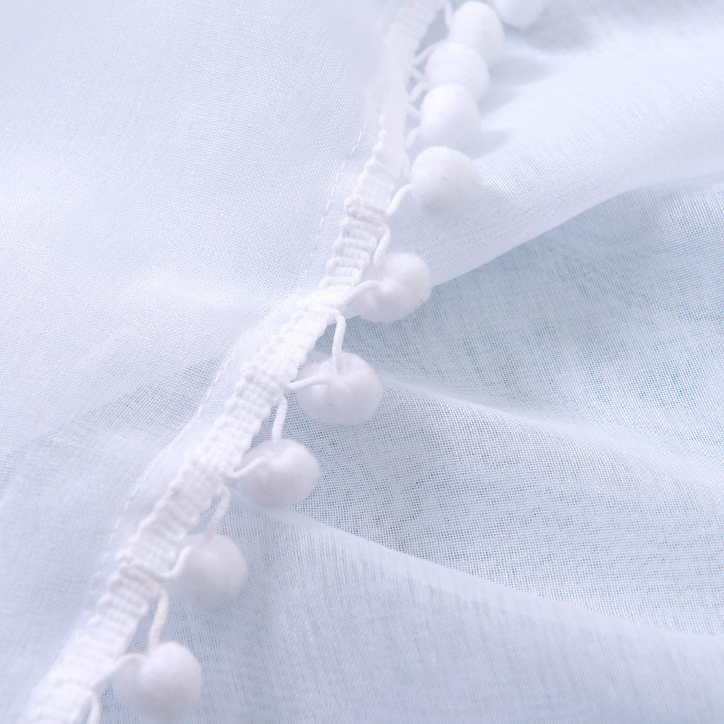 Elegant Comfort Set of 2 Pom Pom Tasseled Sheer Curtain - Rod Pocket