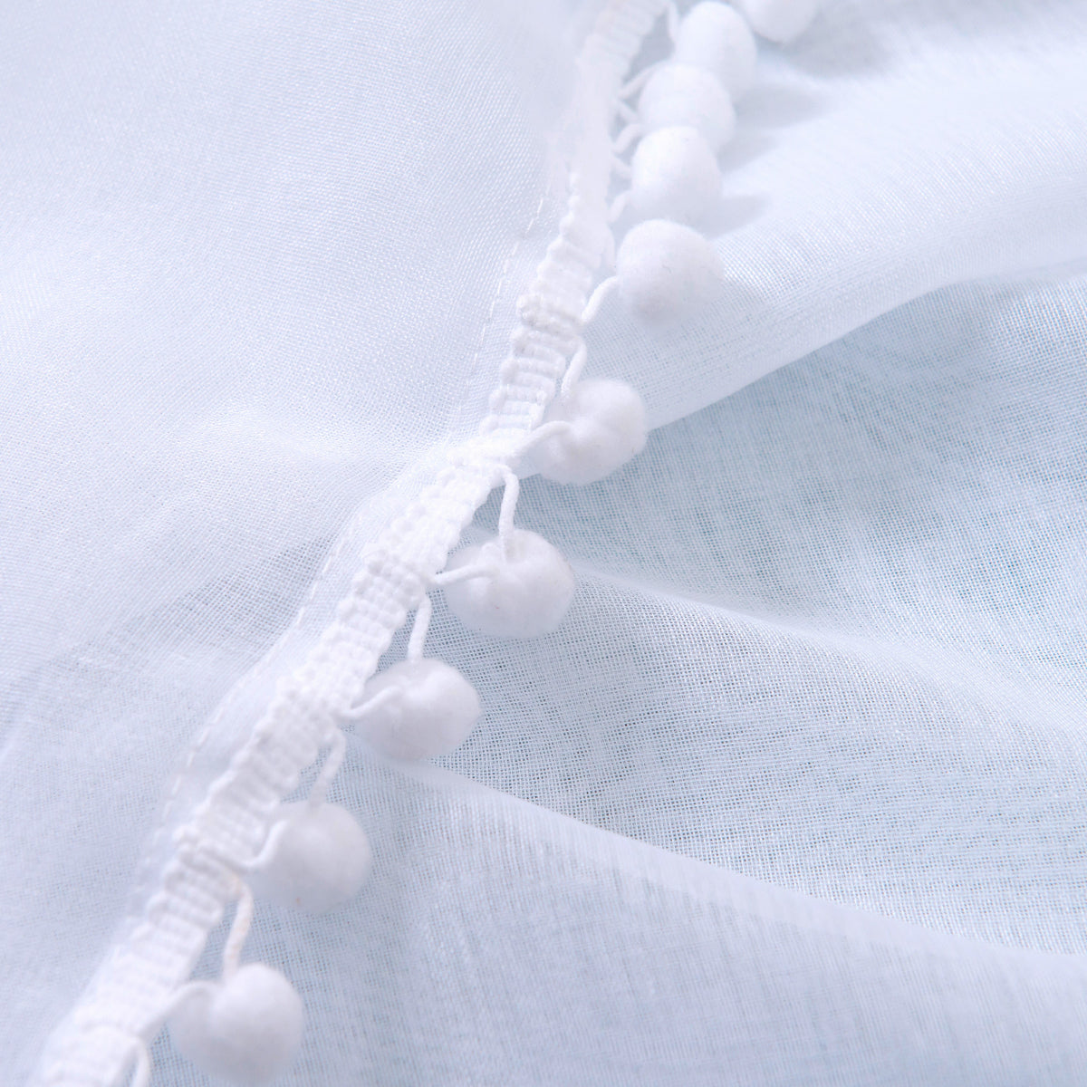 Elegant Comfort Set of 2 Pom Pom Tasseled Sheer Curtain - Rod Pocket